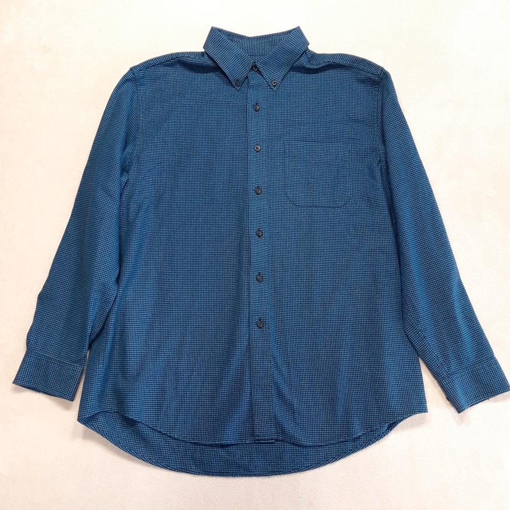 L.L Bean Mens LS Button Down Shirt L Marine Blue Houndstooth Pattern 298276 Reg.